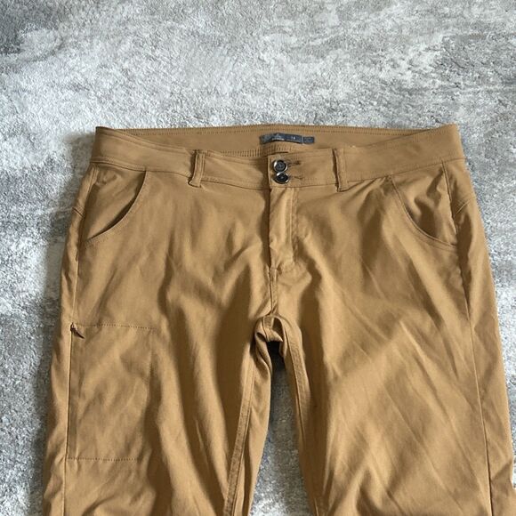 Prana Pants Womens 14 Halle Straight Hiking Stretch Quick Dry Gold Yellow RollUp - Picture 2 of 10
